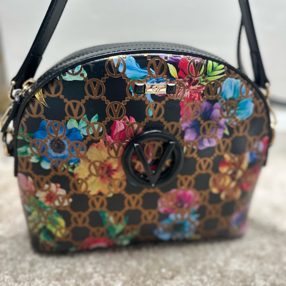 Mario Valentino Black Floral Crossbody Bag